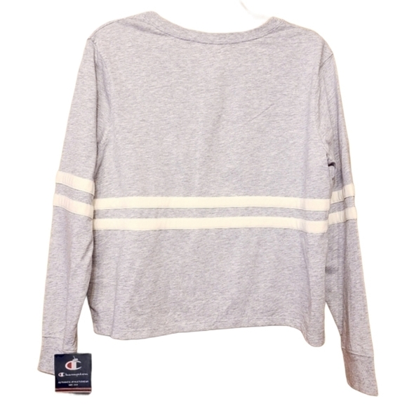 Champion | Women's Gray Heritage Cropped Long Sleeve Striped Tee (Size Medium) - Picture 12 of 12